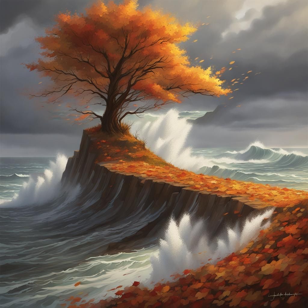Autumn Storm on the Coast: Painterly Style