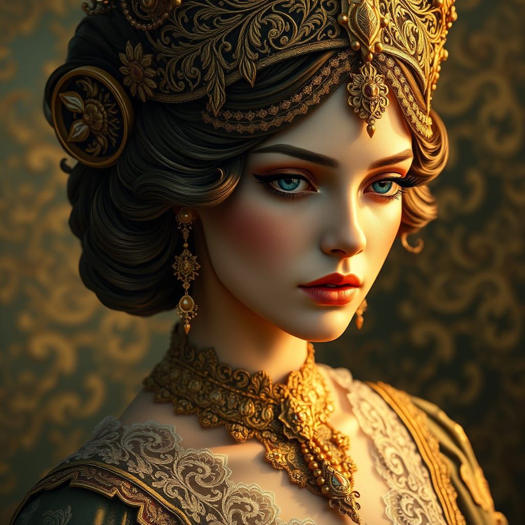 Regal Woman in Opulent Baroque Attire