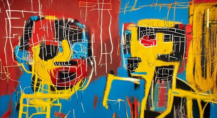 Boy and Dog in Field: Basquiat-Inspired Expressionist Art