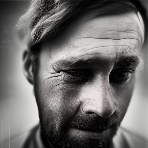 Intense Portrait of Man Trapped Inside Bottle