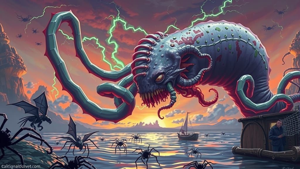 Decaying Purple Worm with Glowing Tentacles