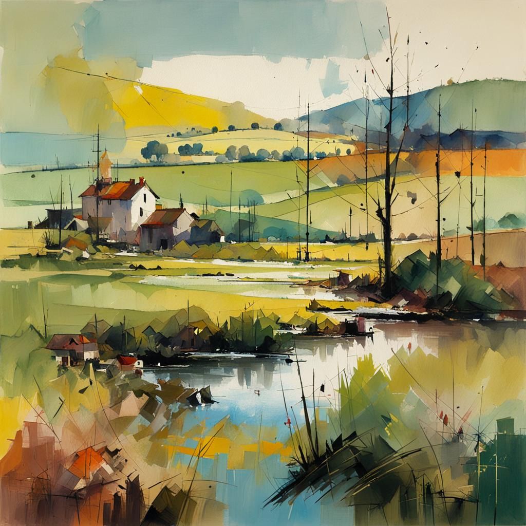 Abstract Landscape in Mixed Media Style