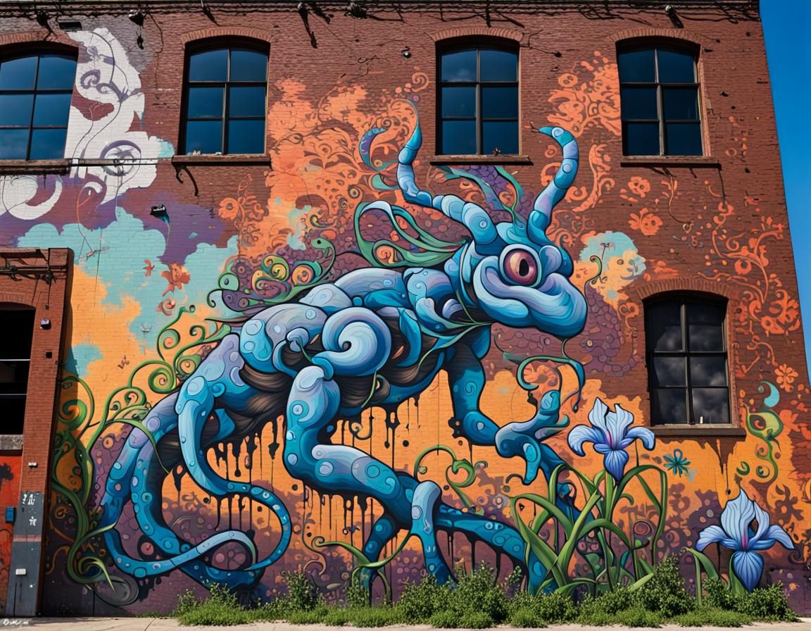 Vibrant Urban Surrealism Street Art Mural