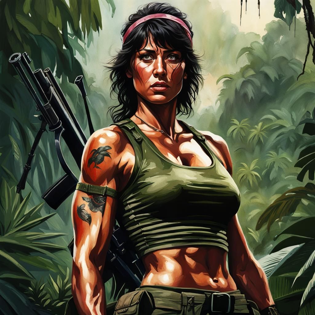 Female Warrior in Jungle Landscape