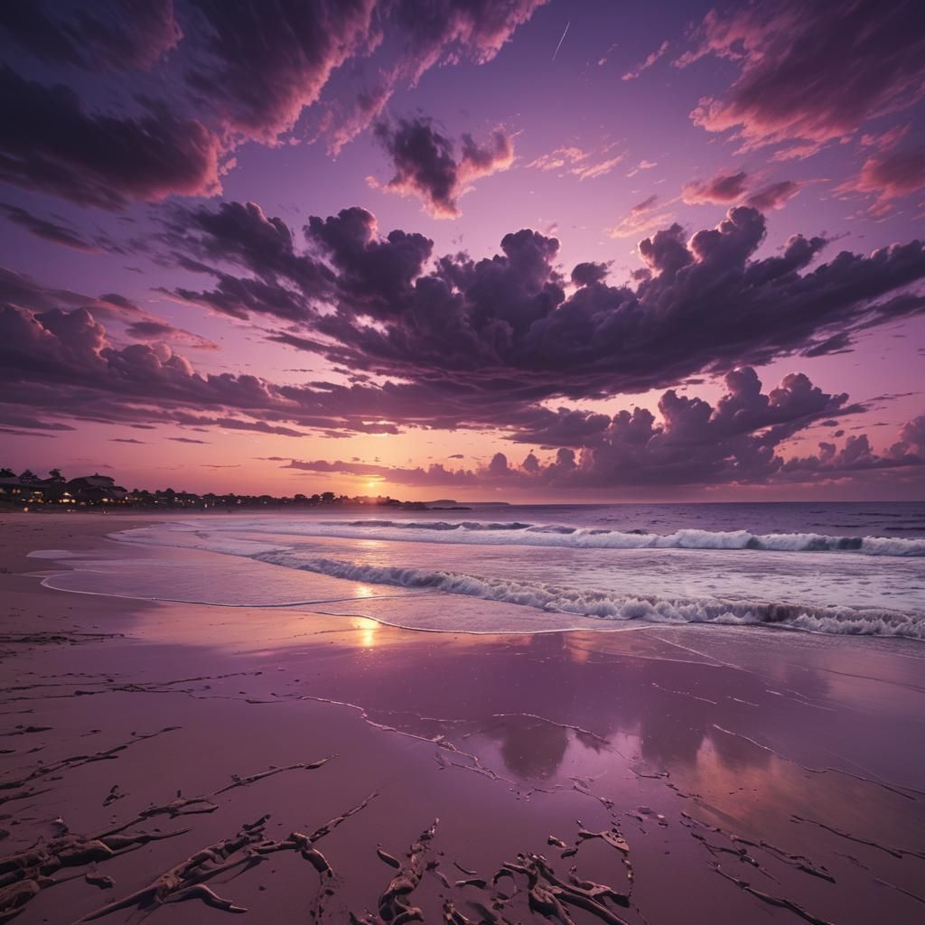 Purple Beach Sunset: Epic Cinematic Digital Painting