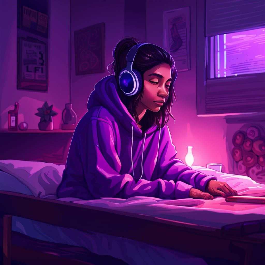 Girl with Lava Lamp in Hyperrealistic Lo-fi Style