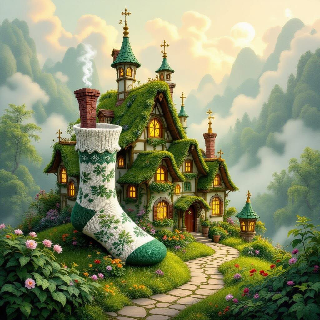 Enchanted Sock Village in Emerald Landscape