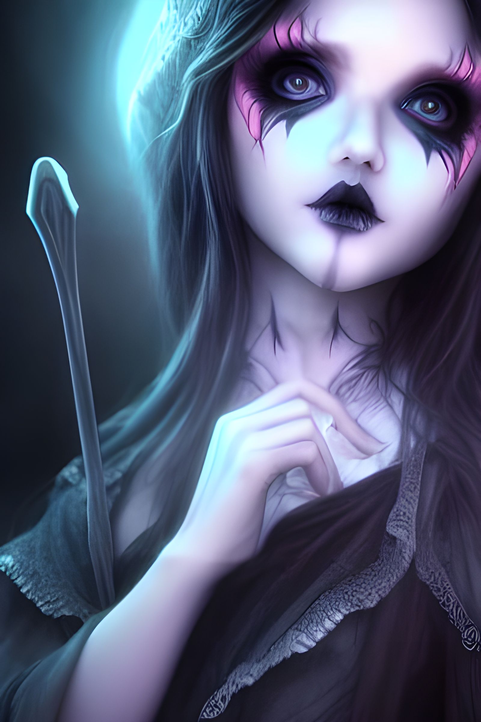 Kawaii Grim Reaper Witch in Photorealistic Style