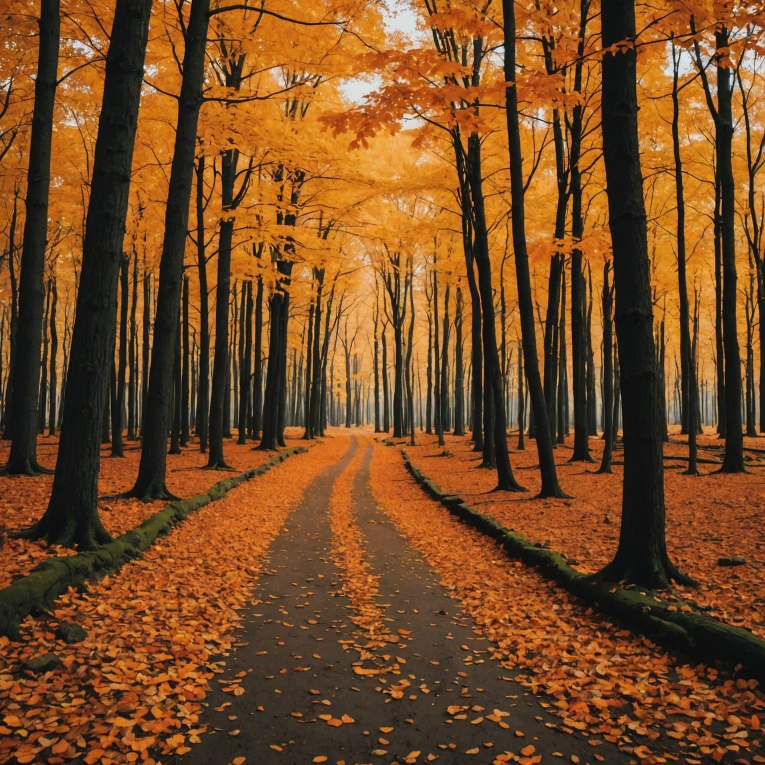 Autumn Forest with Orange Leaves