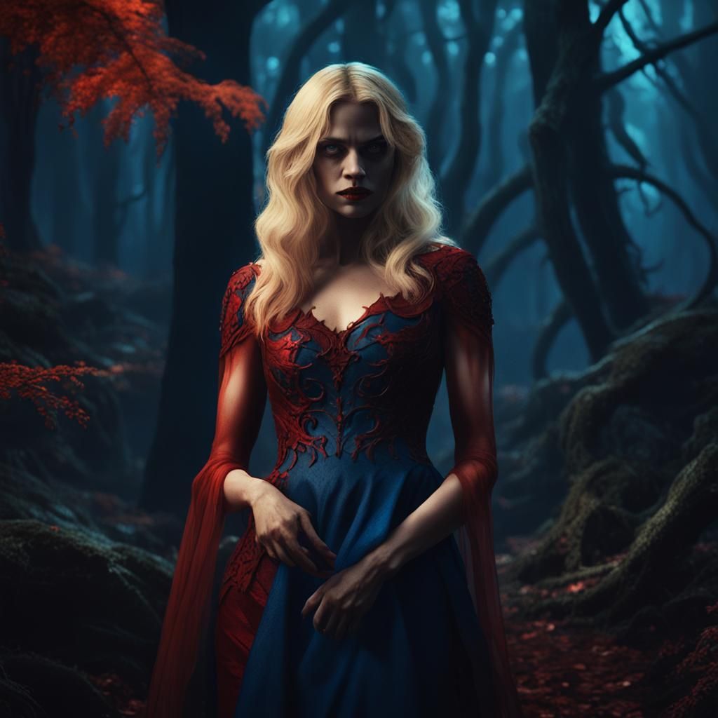 Blonde Vampire in Mystical Forest: Art Nouveau Style