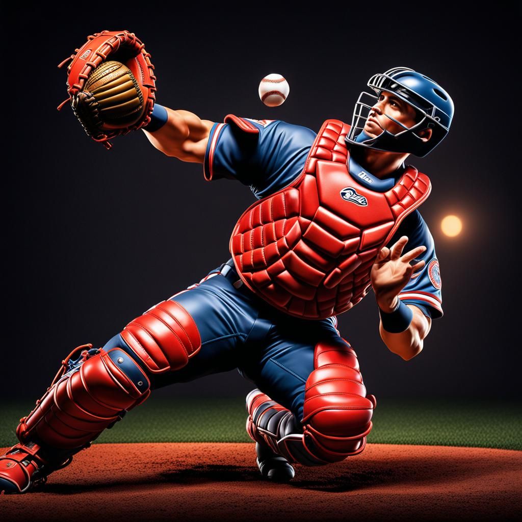 Baseball Catcher in Action, Hyperdetailed Art