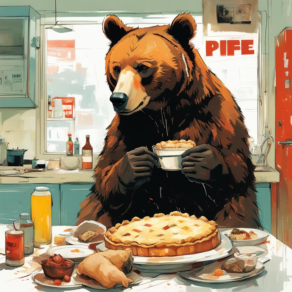 Bear Eating Pie: Detailed Digital Art