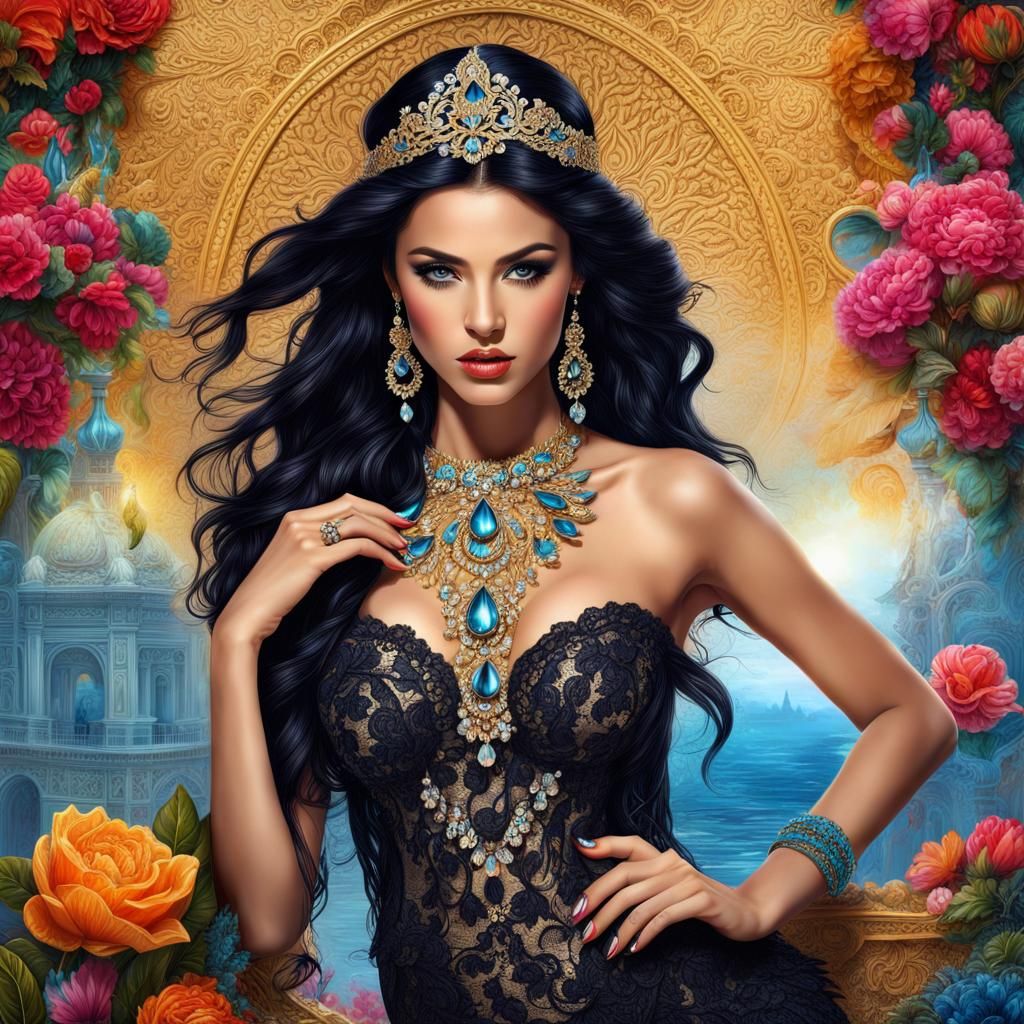 Haute Couture Model with Intricate Jewelry