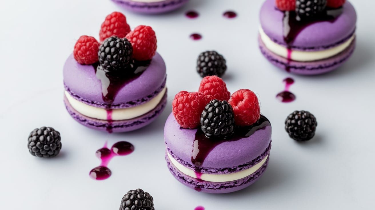 Elegant Purple Macarons with Fresh Berries