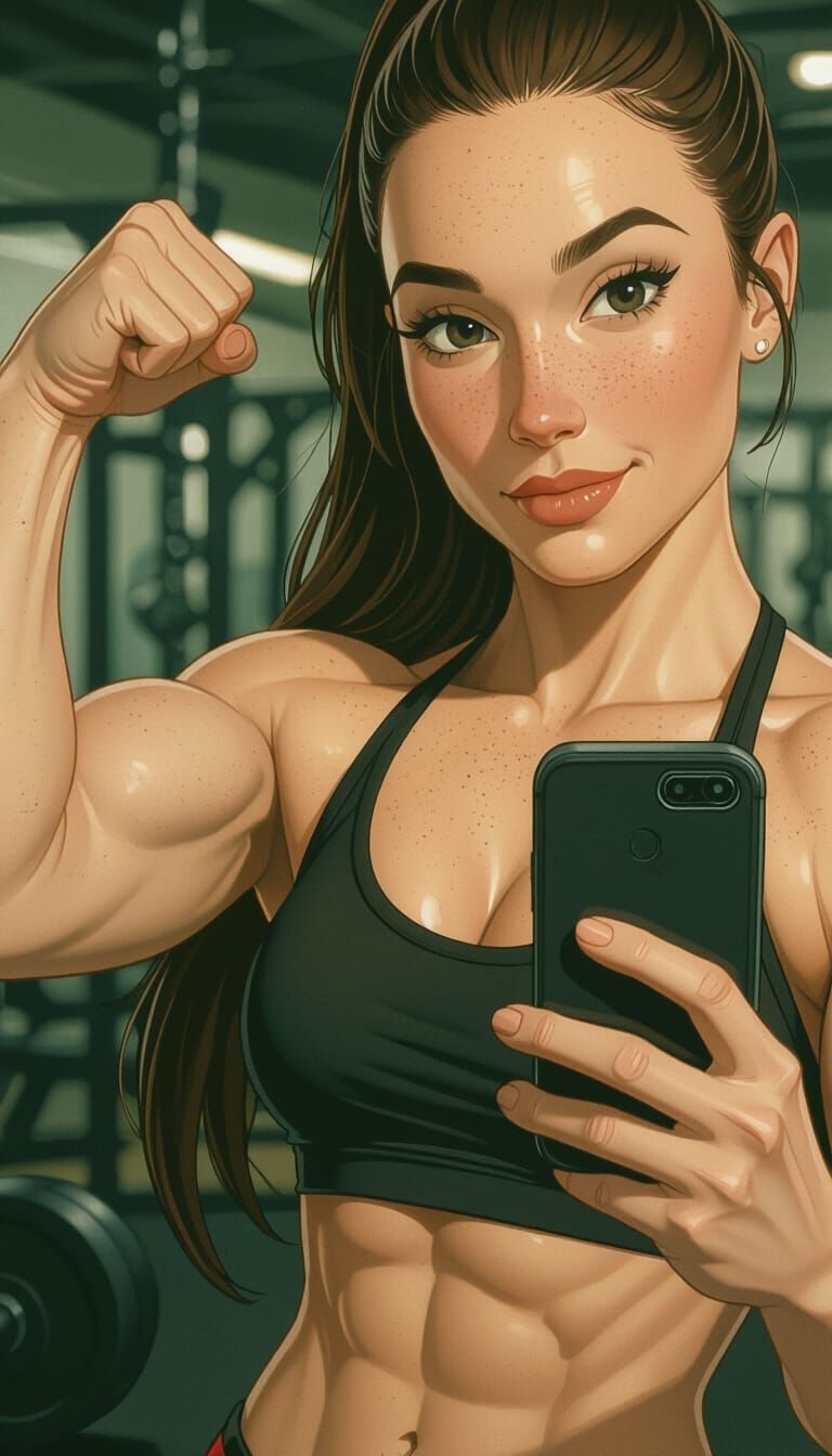 Brunette Bicep Selfie in Hyperrealistic Digital Art