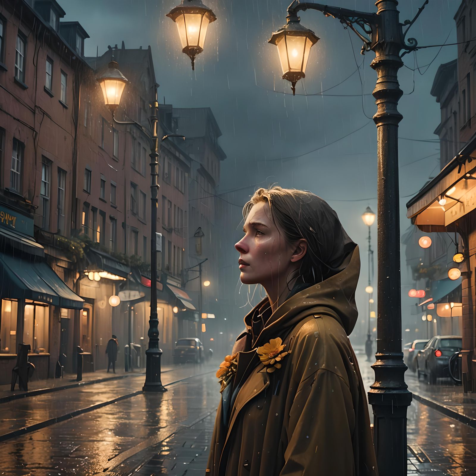 Detailed Matte Painting of Whispers in the Rain