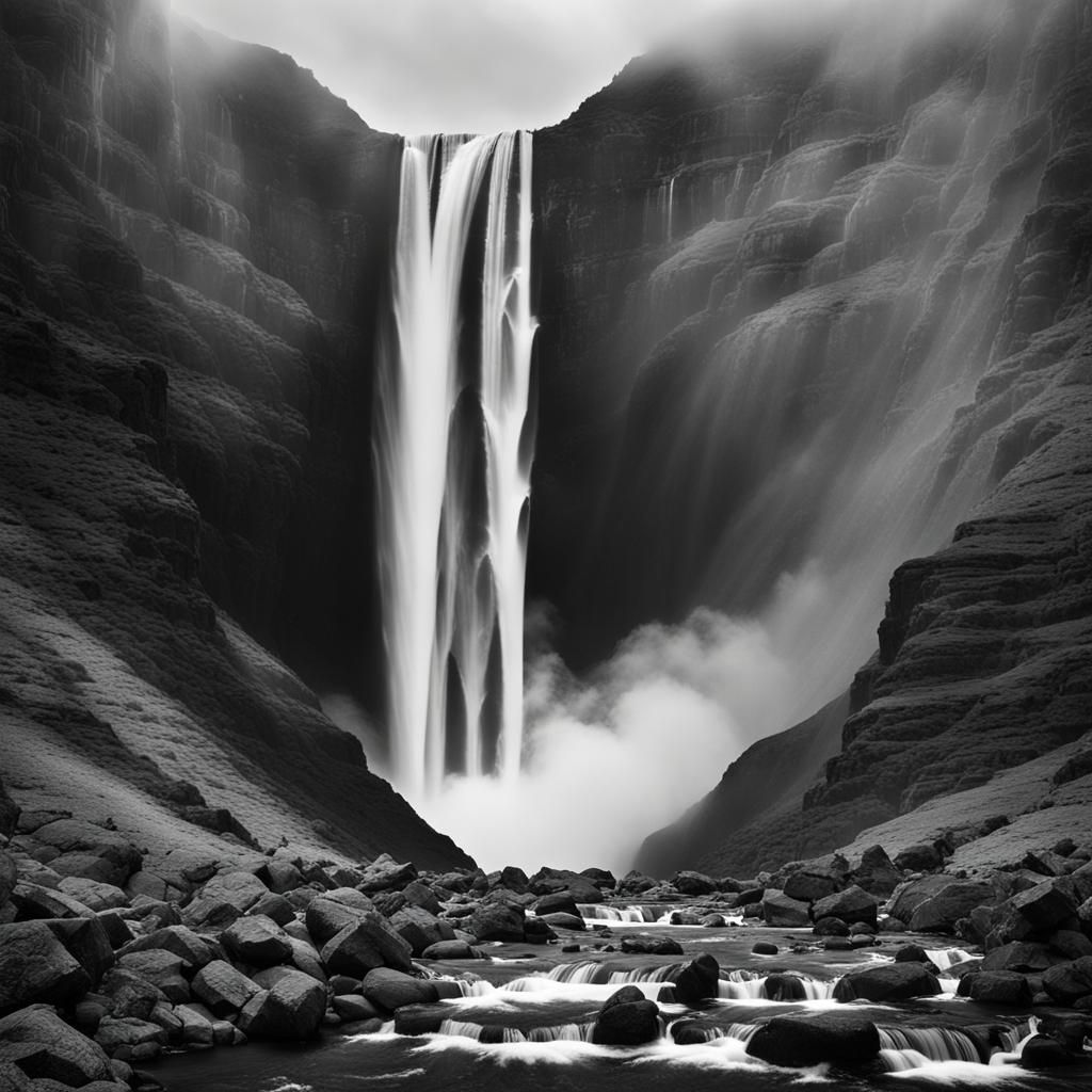 Dramatic Waterfall: A Black and White Landscape Photograph