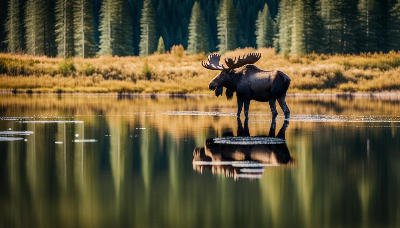 Moose in Lake: Aerial View, Professional Photography
