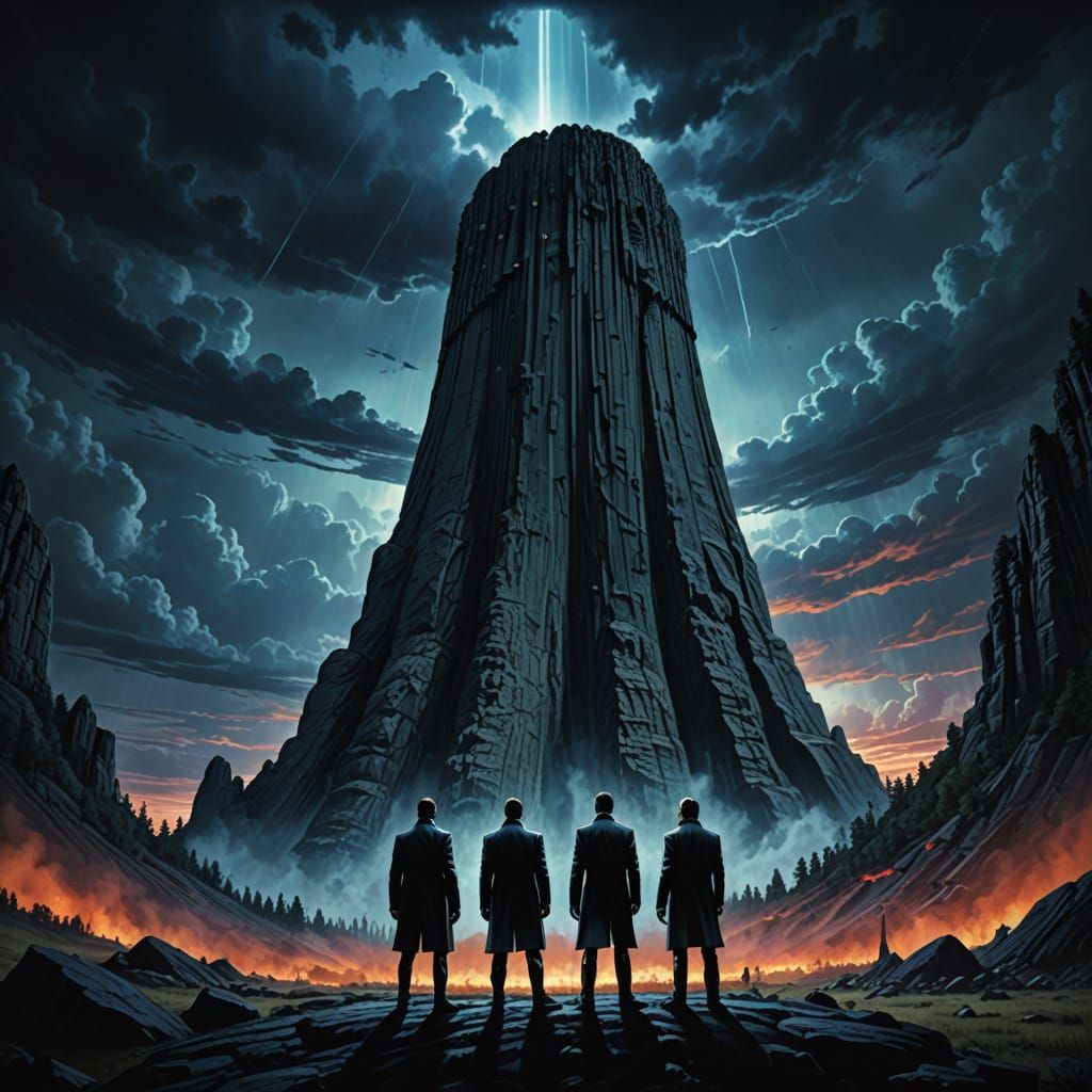 Men in Black at Devils Tower in Retro Futurism