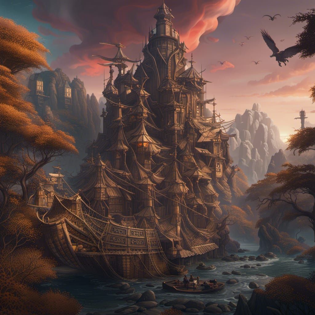 Fantastical Colonization Ship Concept Art