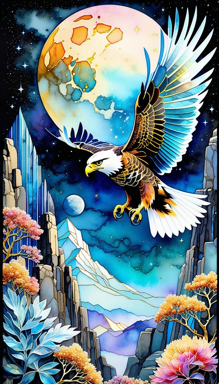 Hawk in Iridescent Starscape: Art Deco Fantasy
