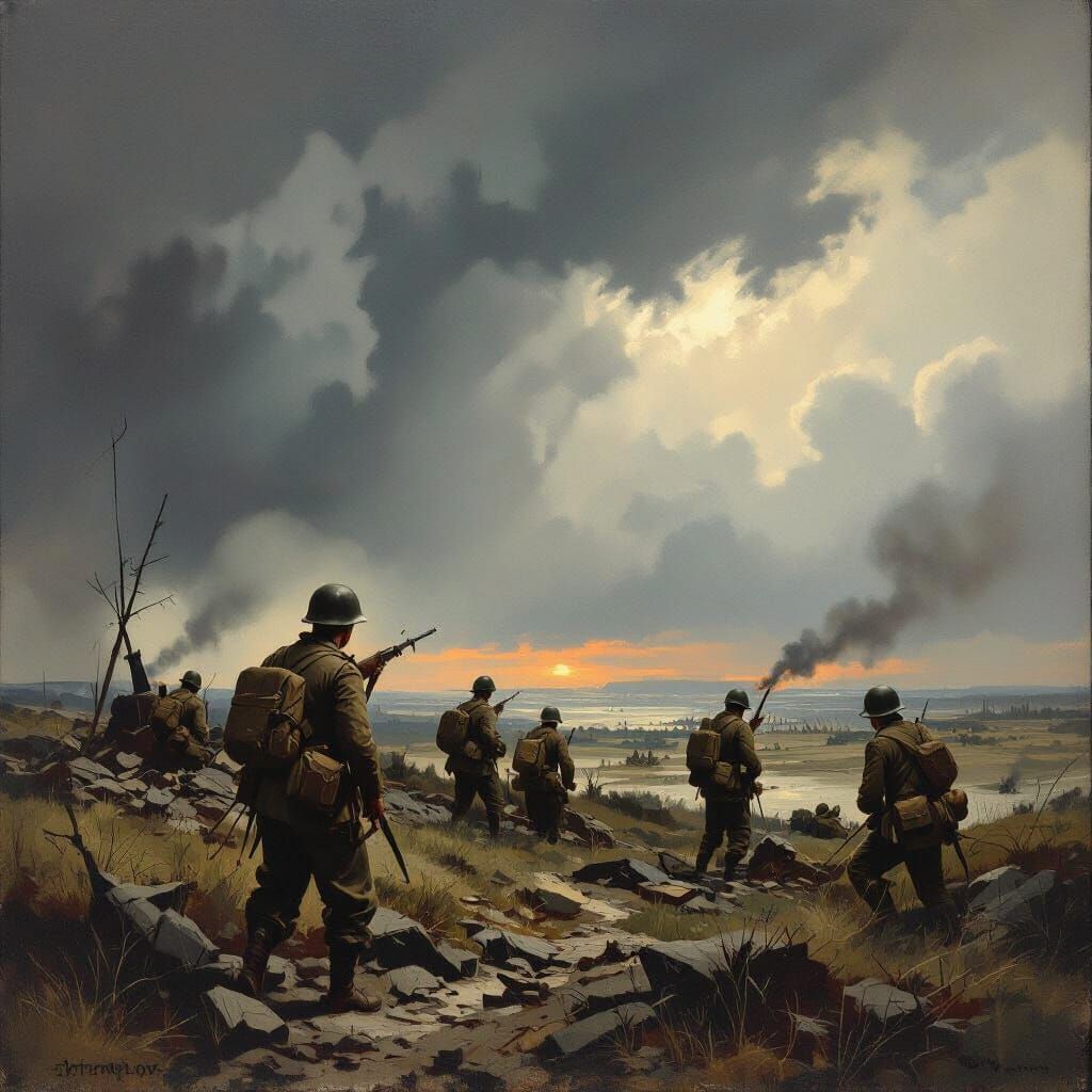 WWII Soldiers in Realistic Oil Painting Style
