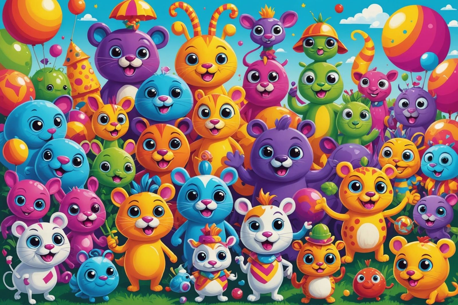 Whimsical Creatures Engage in Pun War: Digital Illustration