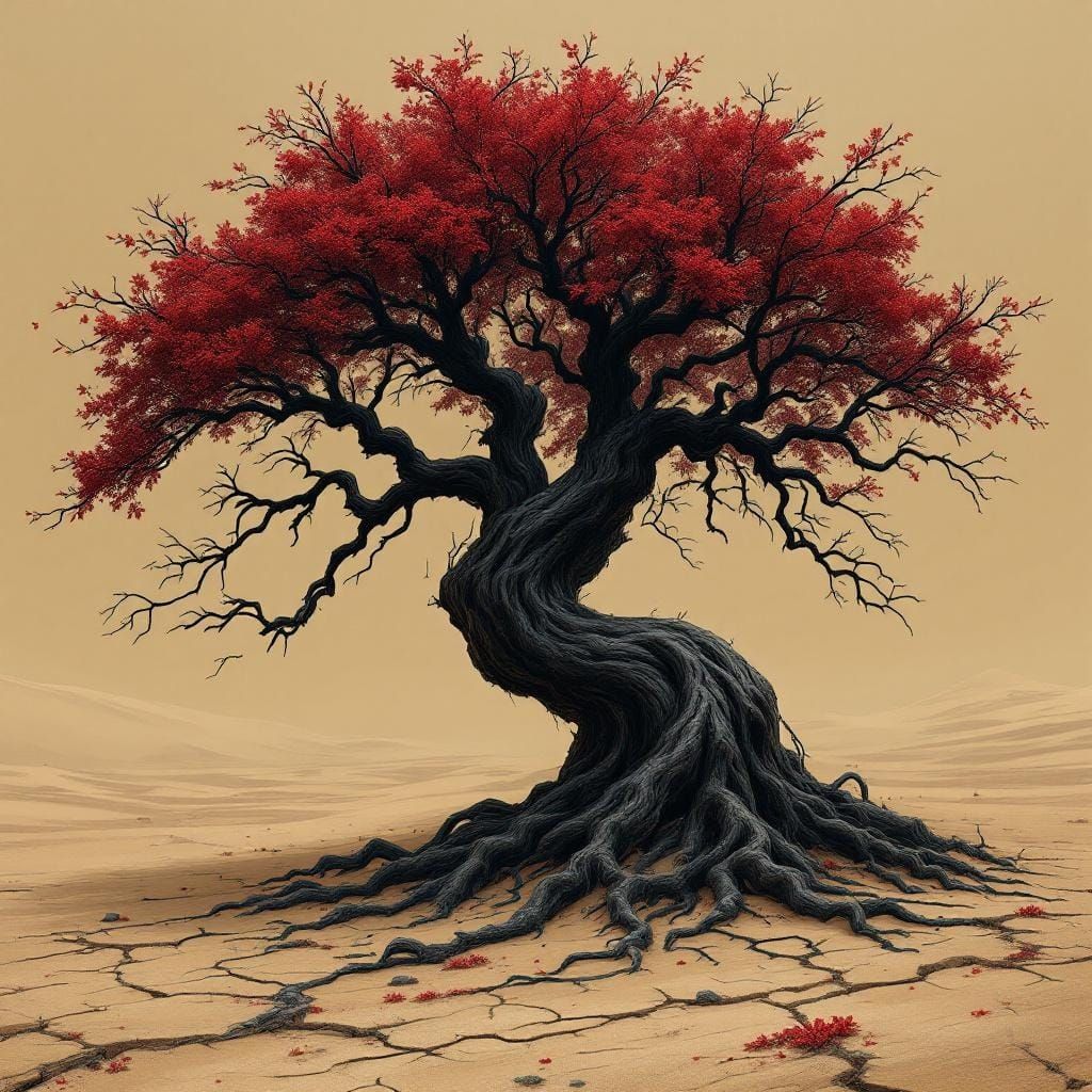 Apocalyptic Desert Tree in Dark Fantasy Style