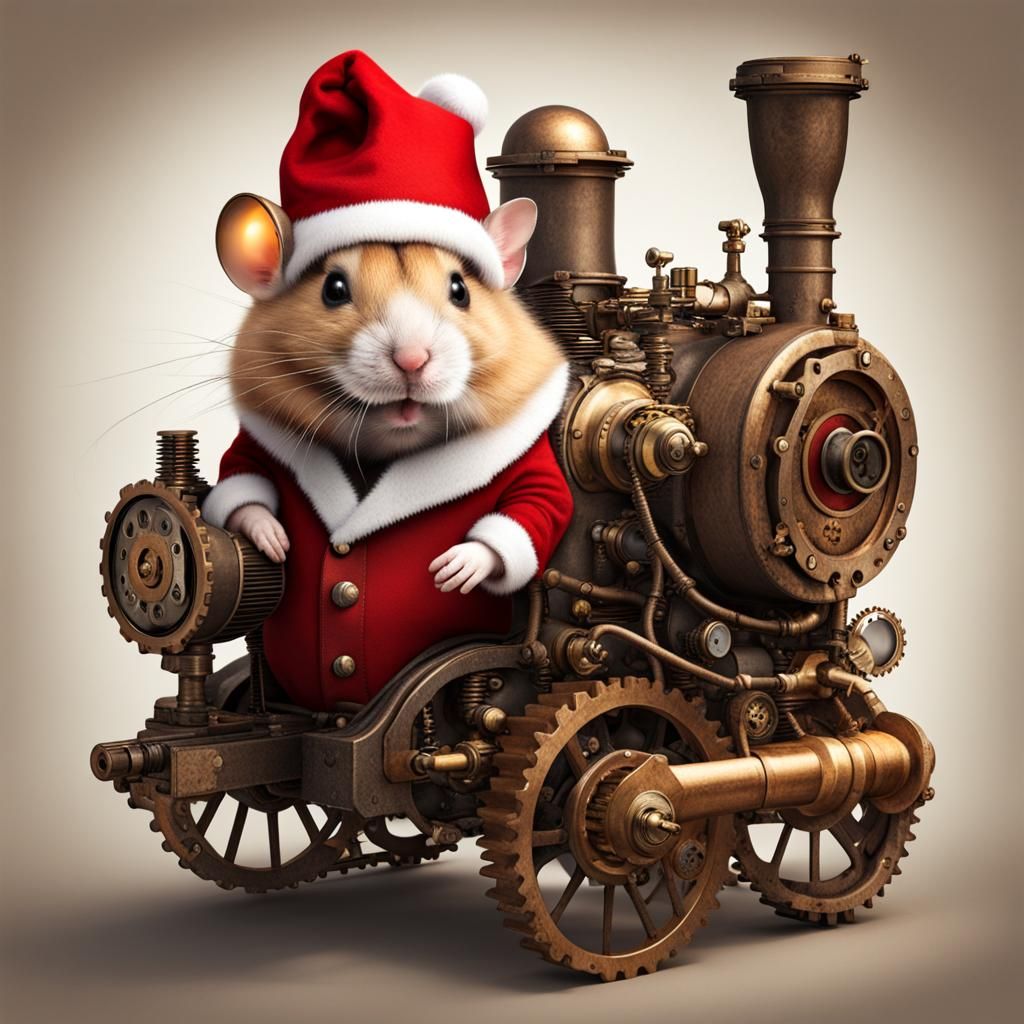 Hamster as Santa with Steampunk Engine