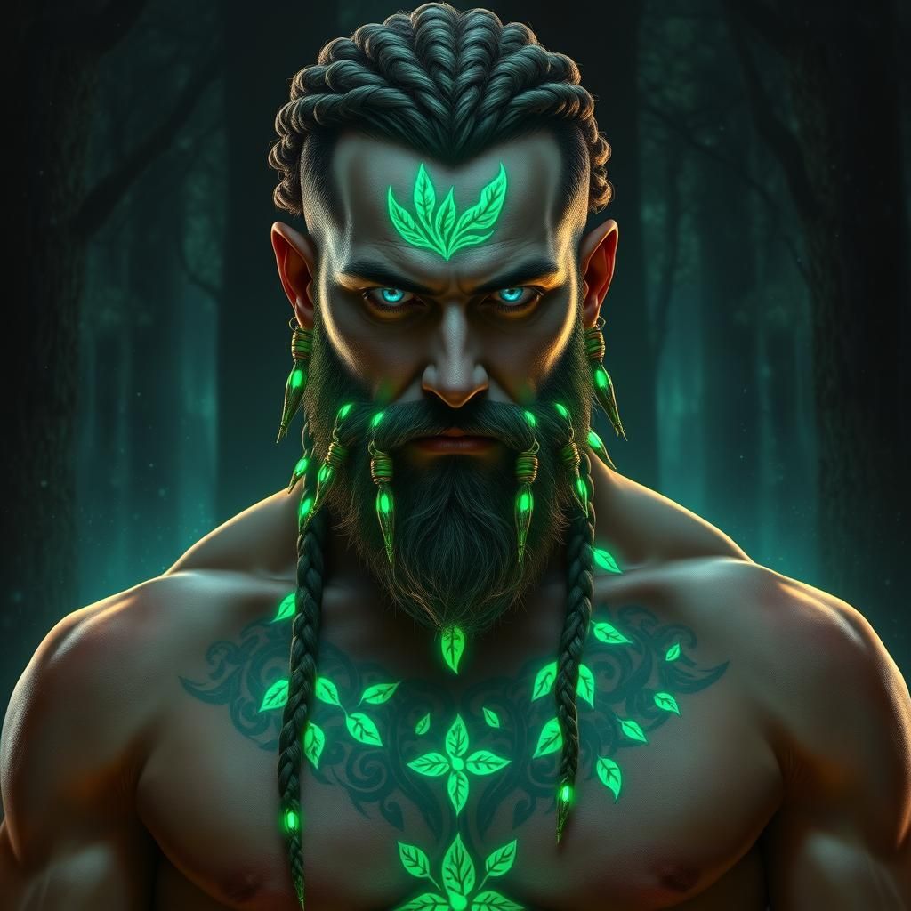 Bioluminescent Cyclops with Rune Tattoos in Fantasy Forest