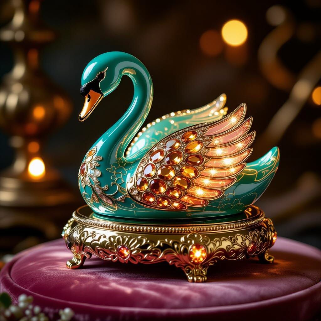 Enchanting Wooden Swan Music Box with Citrine Accents