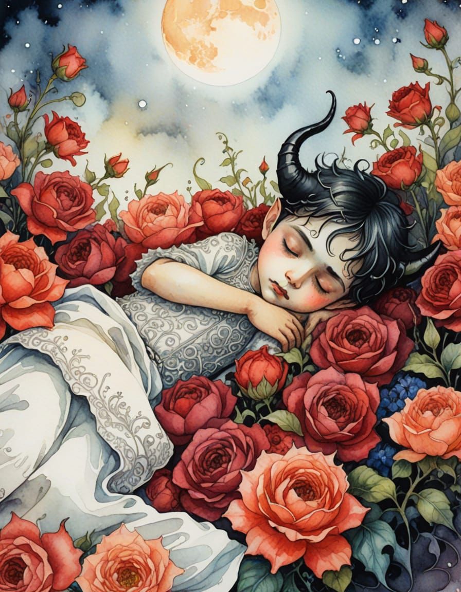 Sleeping Demon Prince in Gothic Watercolor