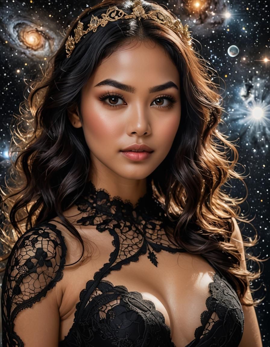 Indonesian Woman Floating in Deep Space