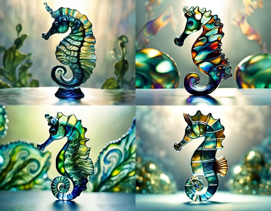 Seahorse Glass Sculpture With Fractal Patterns