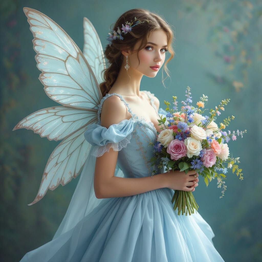 Girl with Fairy Wings and Flowers, Fantasy Art