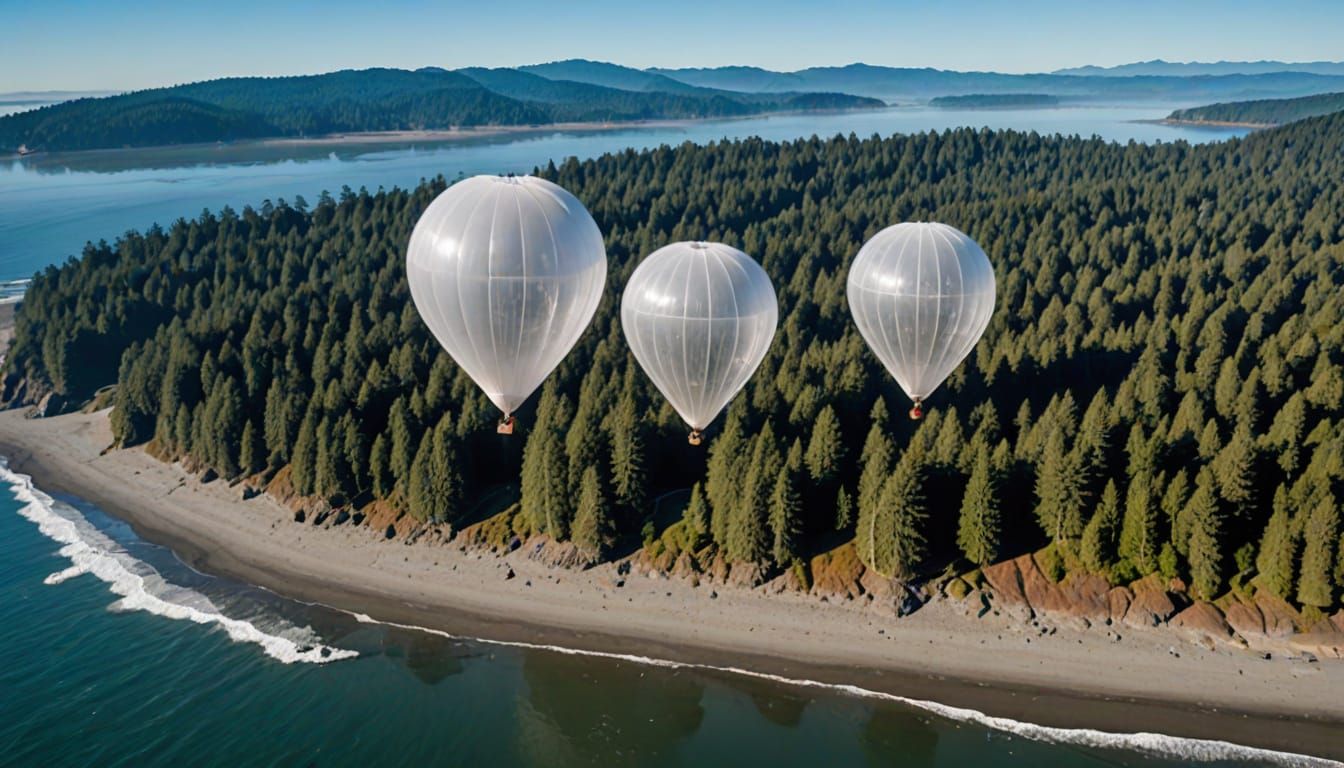 Weather Balloons Over Oregon Coast: Aerial Photograph