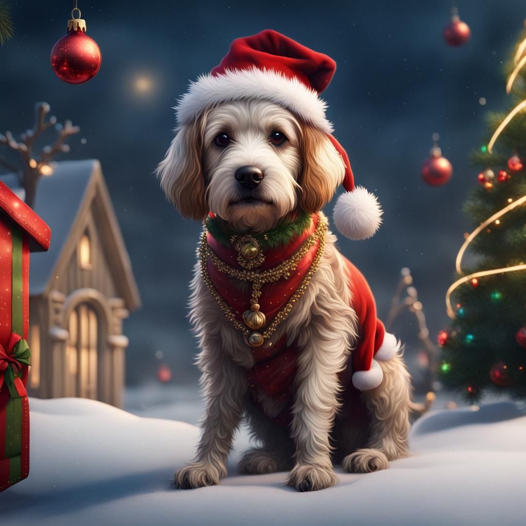 Festive Christmas Dog in Detailed Digital Art