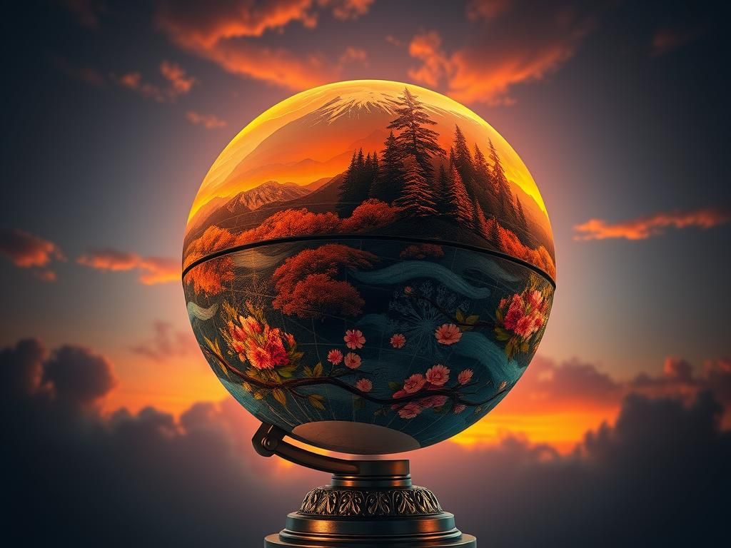 Autumn and Spring Globe in Atmospheric Digital Art