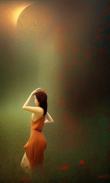 Patriotic Woman in Linoleum Landscape Portrait