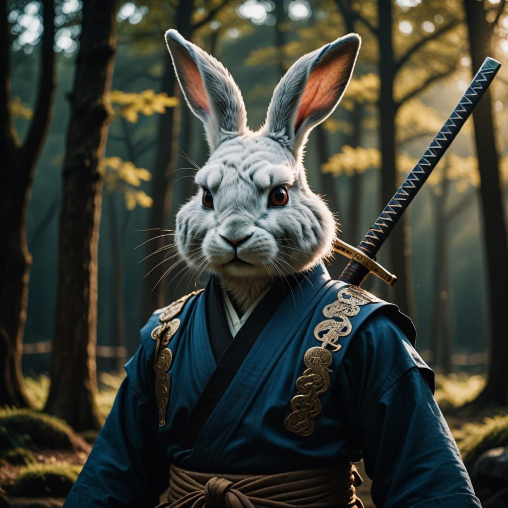 Epic Samurai Rabbit in Cinematic Film Still