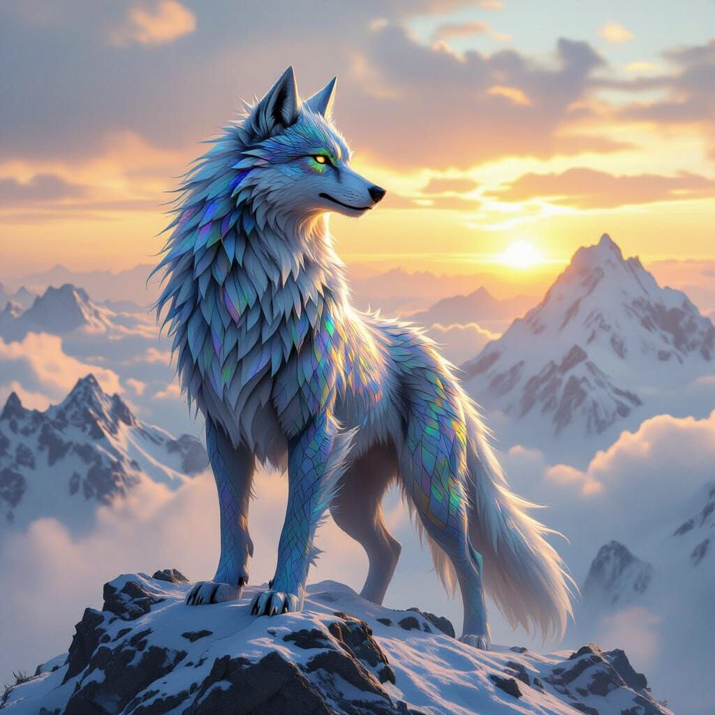 Dragon-Wolf Hybrid on Misty Mountain Peak