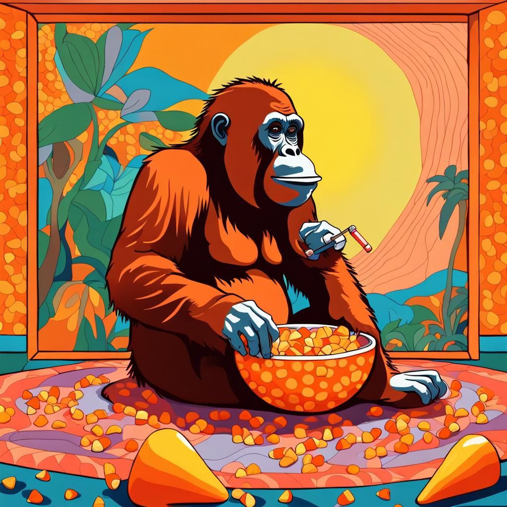 Orangutan Enjoys Candy Corn at Sunset