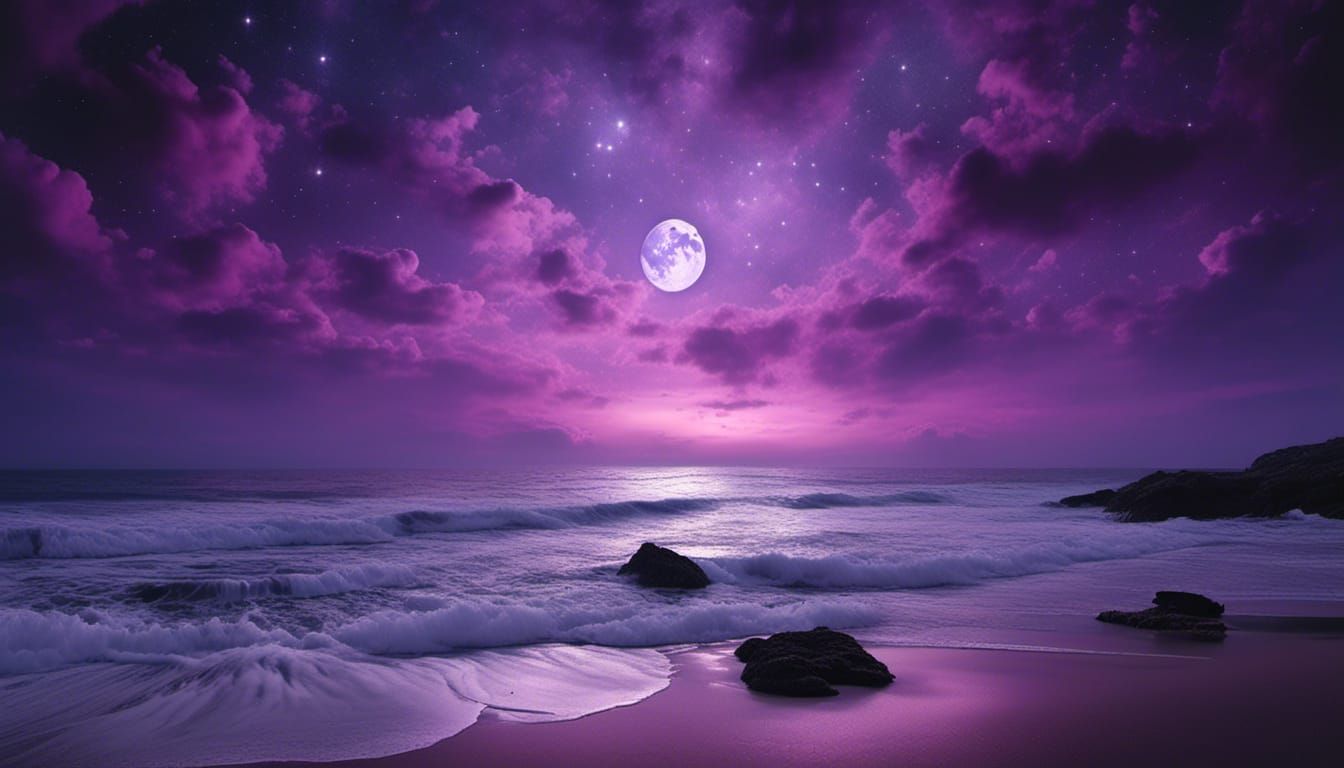 Mystical Ocean at Night with Galactic Clouds