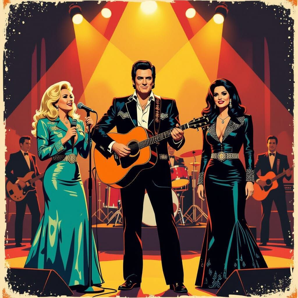 Music Legends Perform Together in Vintage Americana Poster A...