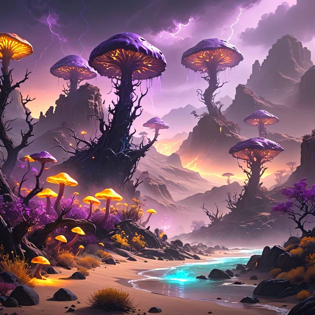 Desert and Sea Dark Fantasy Landscape