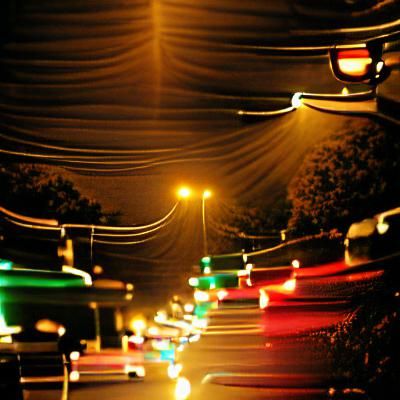 Night Road with Bright Lights