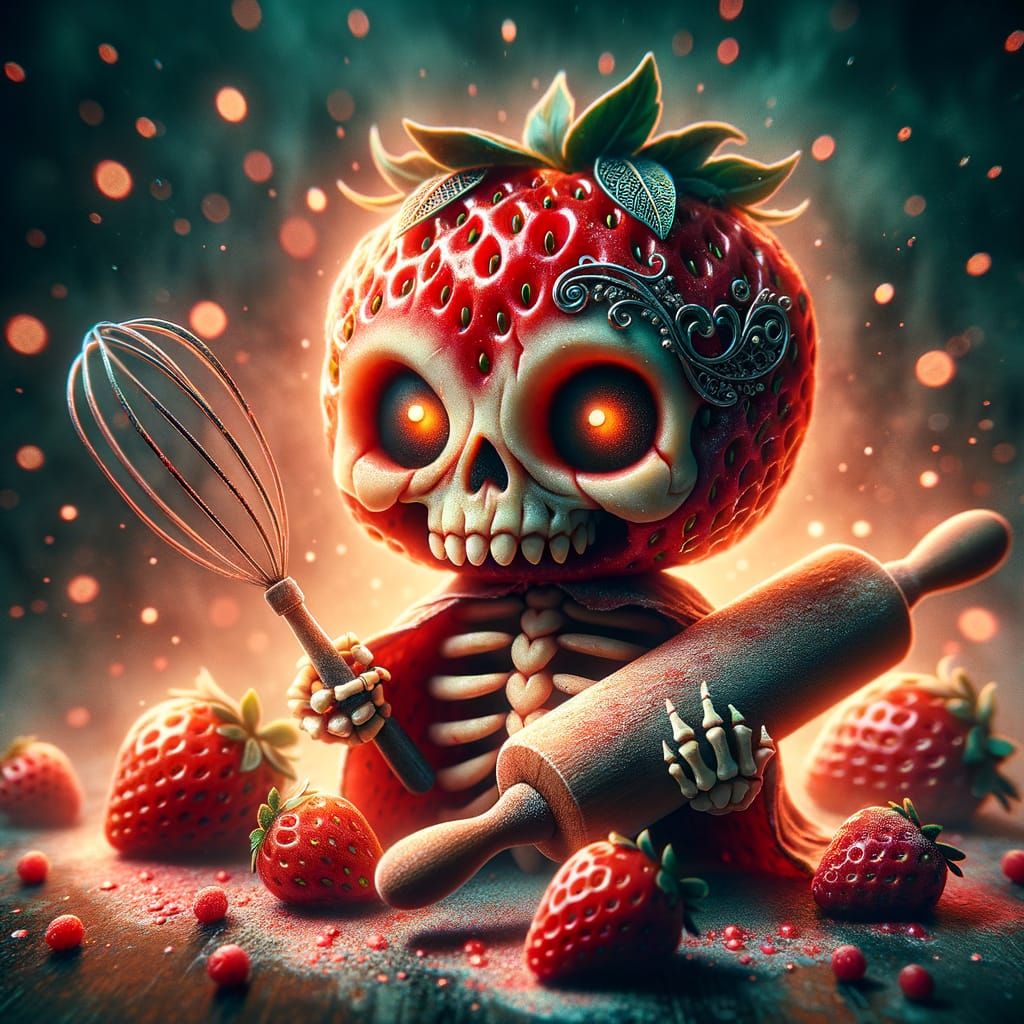 Strawberry Zombie Chibi in Watercolor Style