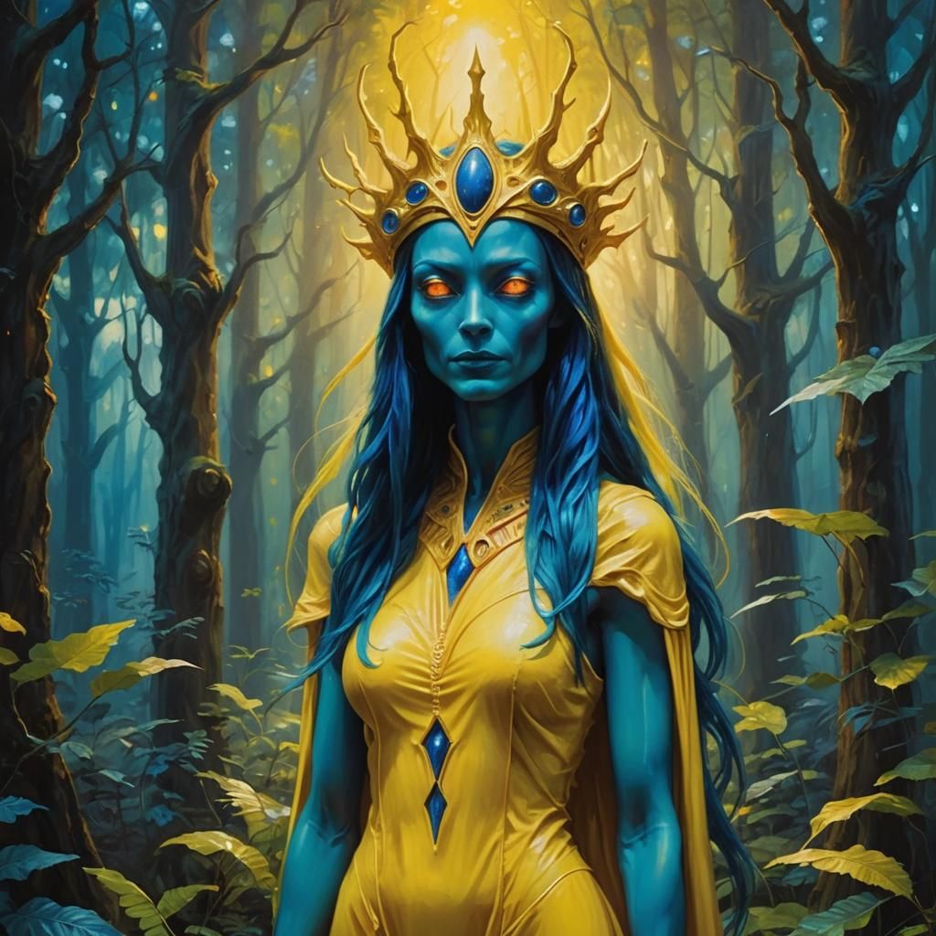 Majestic Blue Alien Woman in an Alien Wonderland