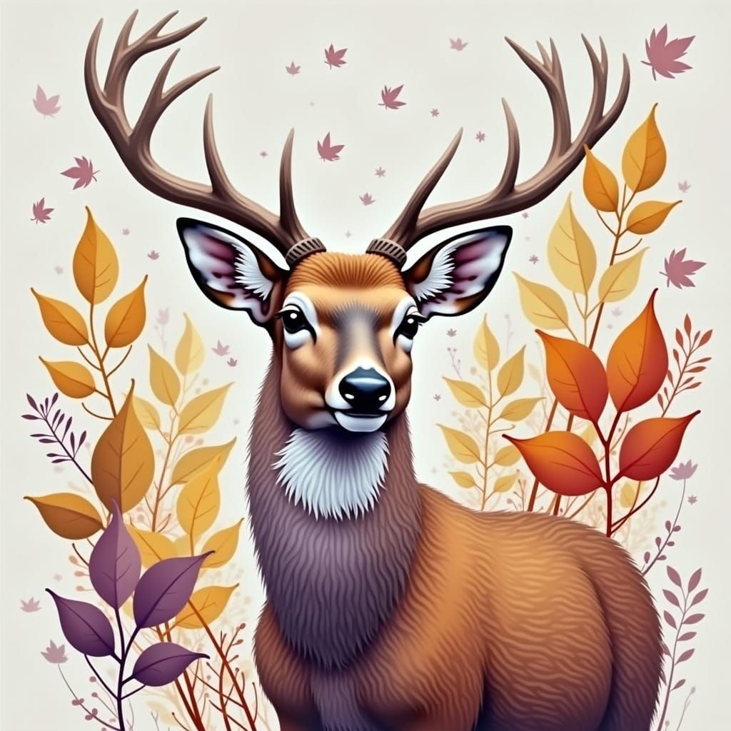 Ethereal Autumn Deer in Whimsical Watercolor Style