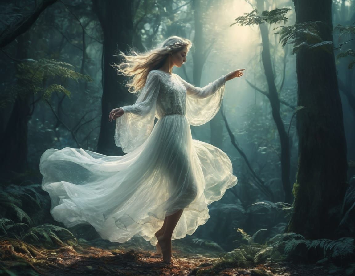 Whimsical Stardust Siren in a Moonlit Forest